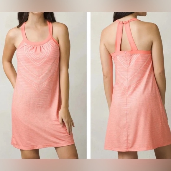 Prana Cantine Stretch Jersey Mini Dress Peach Orange Size Medium Beach - Picture 1 of 6